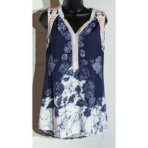 One September Anthropologie Floral Bird Print Sleeveless Top Embroidered Xsmall